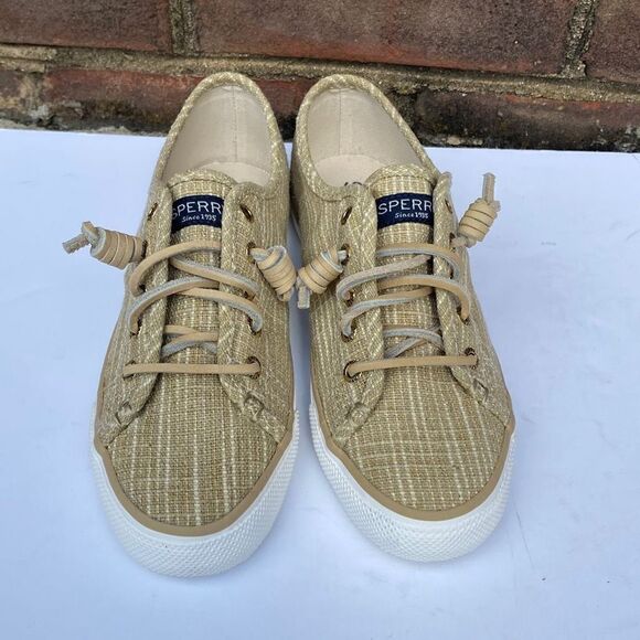 Sperry Top Sider Seacoast Sparkle Gold Canvas Sneaker Size 5 NEW - Picture 2 of 9